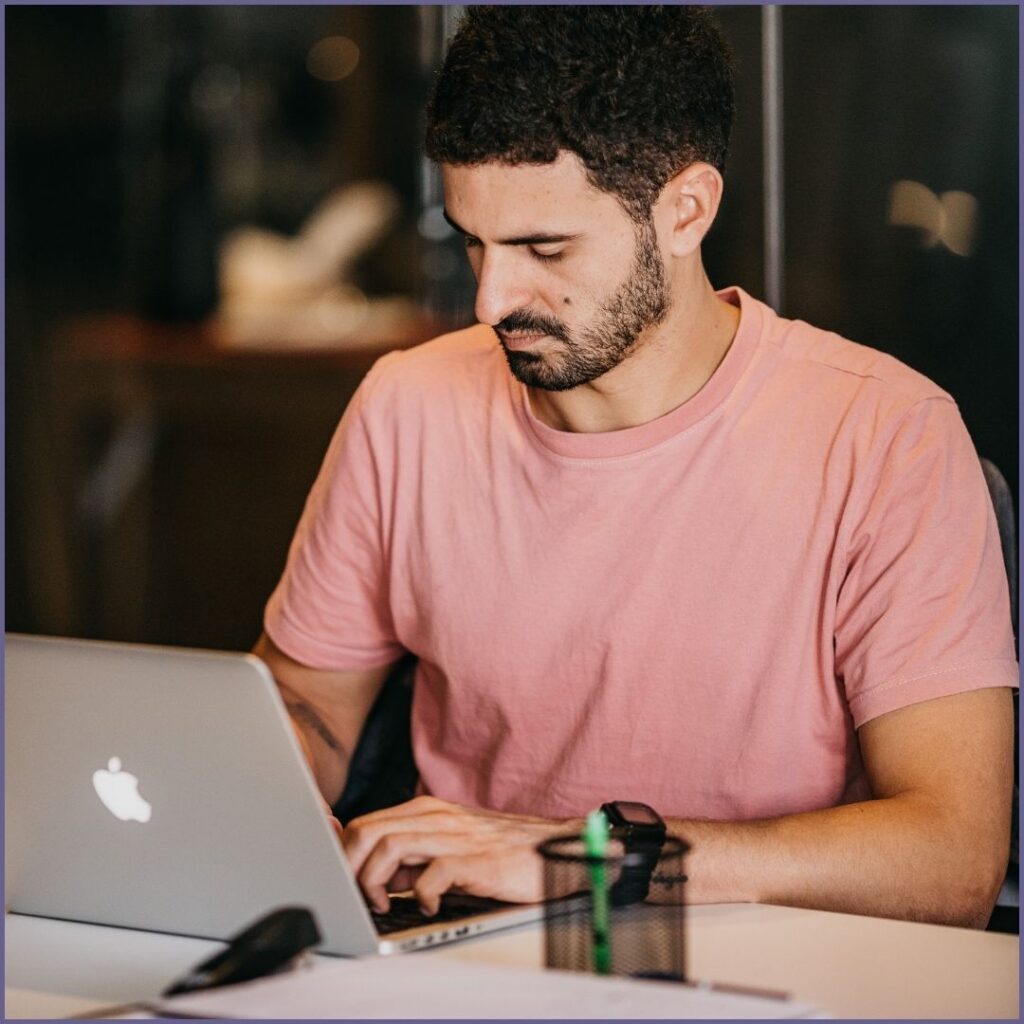 man taking an online personal growth course