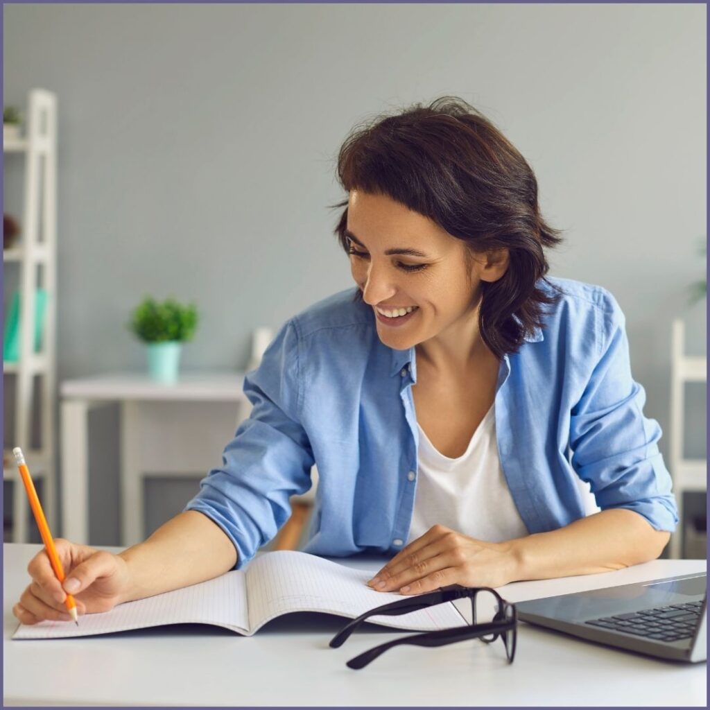 woman taking an online course
